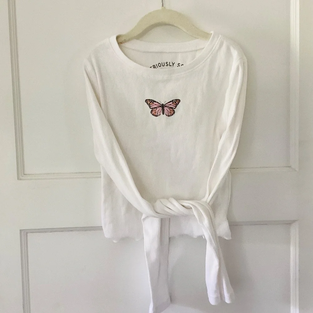 Aeropostale Long Sleeve Seriously Soft Butterfly Cropped Baby Tee Size XS Y2K